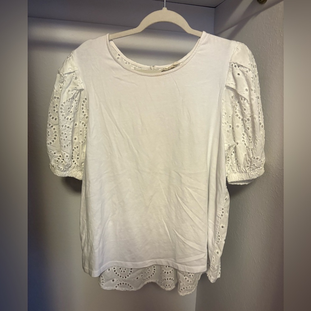White Eyelet Sleeve Women's Top
